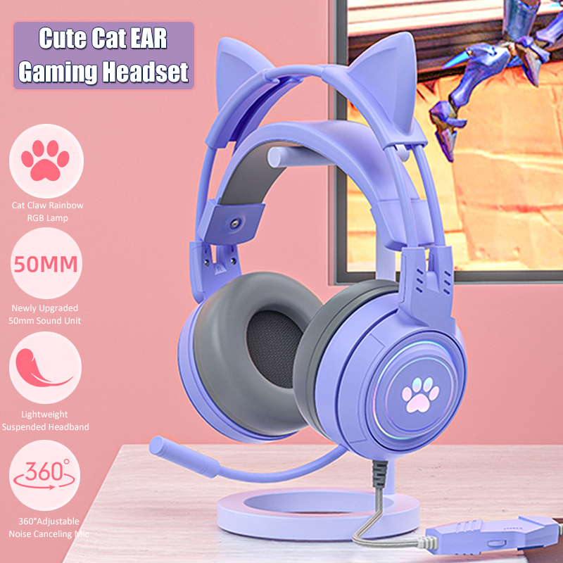 Gaming Headset Rgb - Sevimli kedi kulak oyun mikrofonlu kulaklıklar